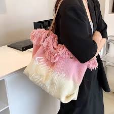 Commuter Student Versatile Tote Bags 2024 New Fashion Letter Tassel Canvas Bags Large Capacity Simple Girl Shoulder Bags