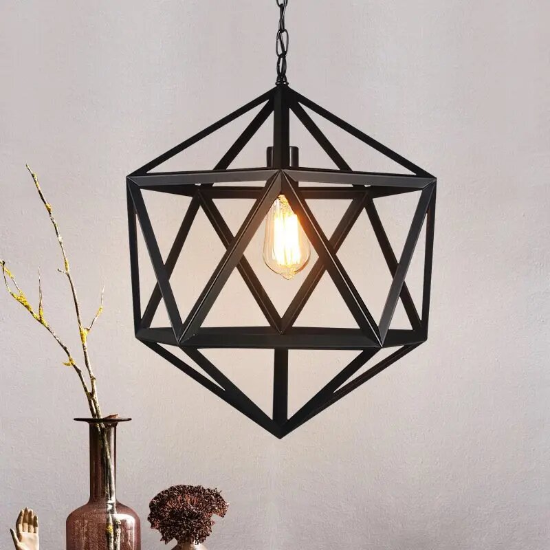 Fancy New Hexagon Lamp Unique Marquee Iron Pendant Retro Style Black LED Decorative Antique Design Lamp