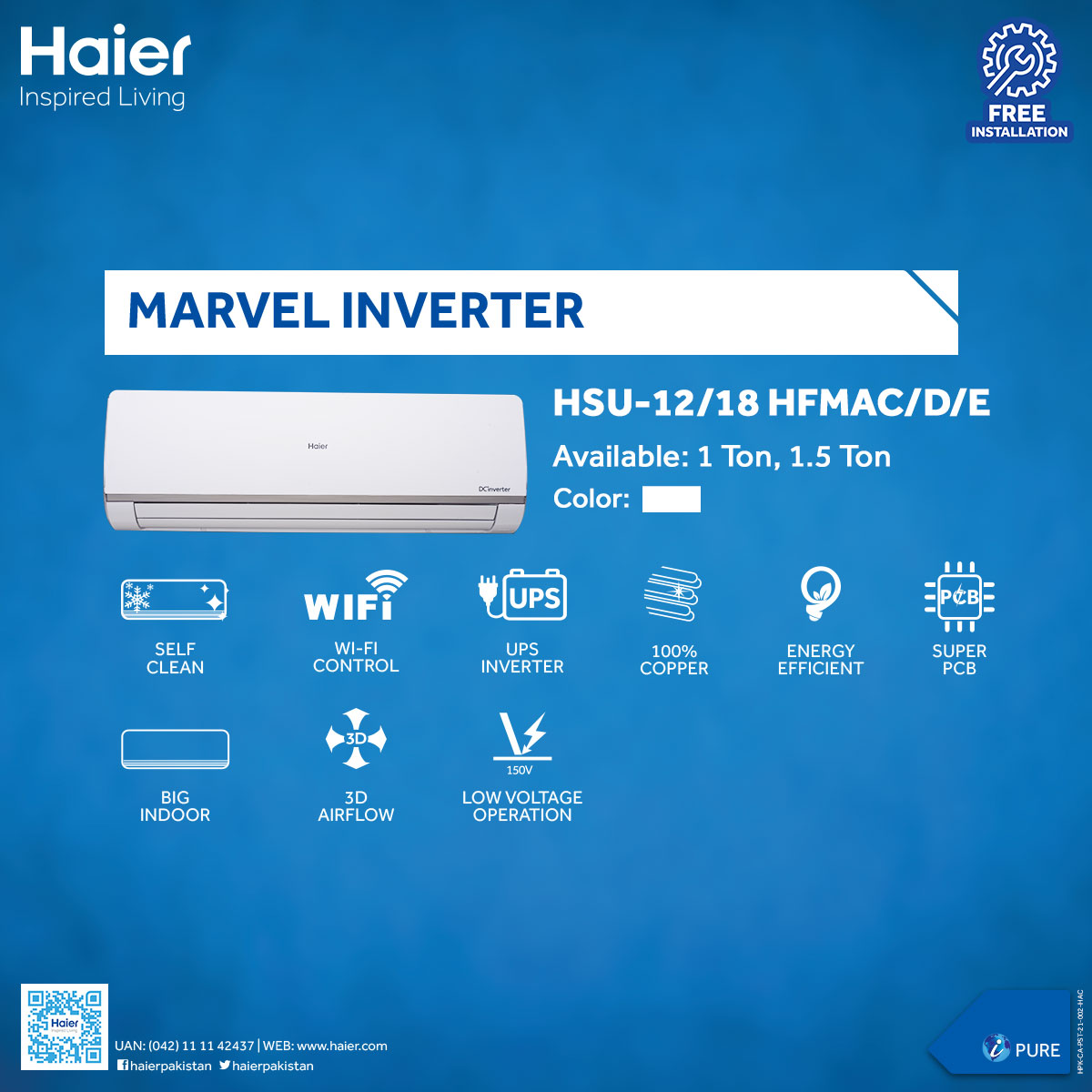 Haier Air Conditioner HSU-12 HFM (Marvel Inverter)