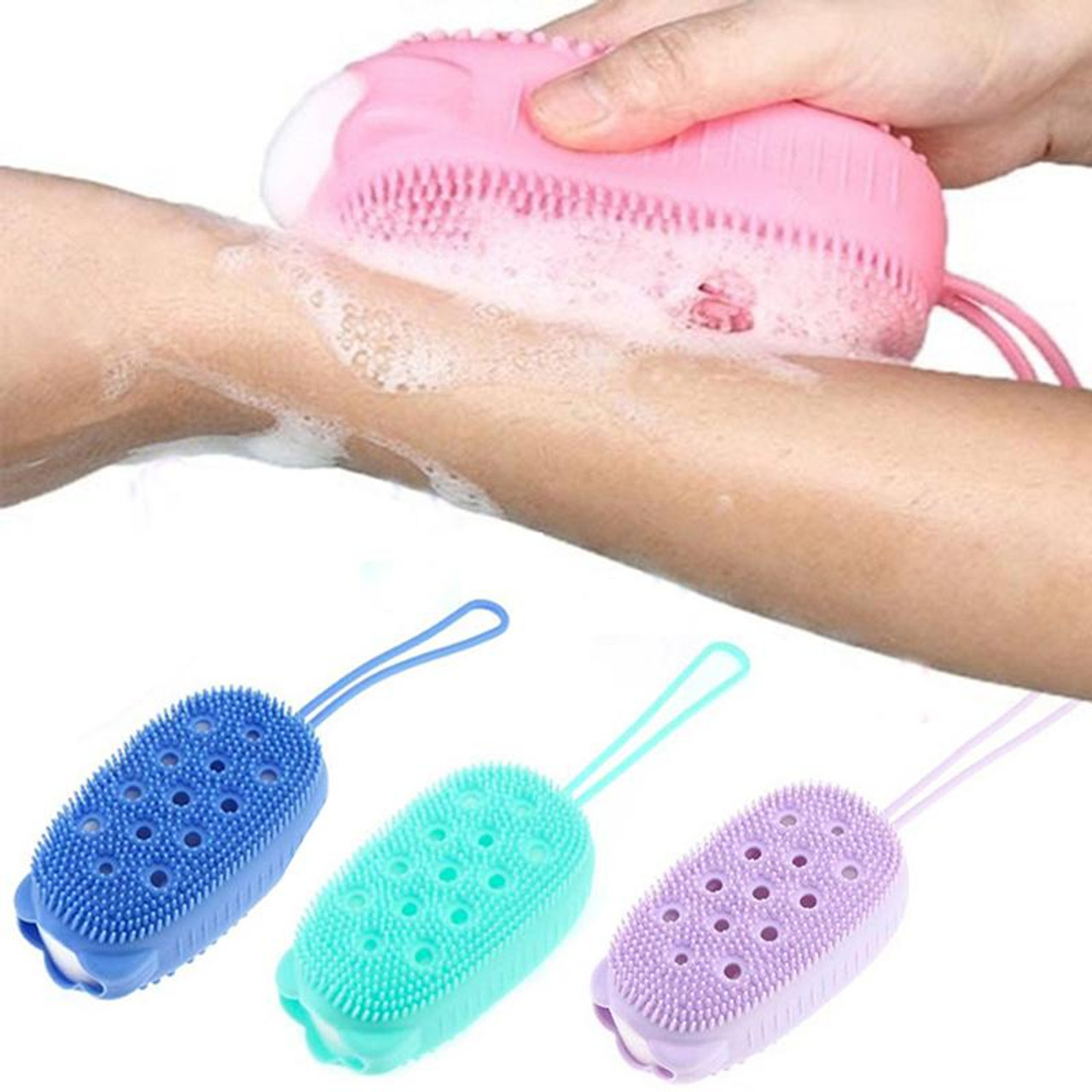Silicone Body Scrubber Bath Sponge 2 in 1 Exfoliating Body Brush Loofah Shower