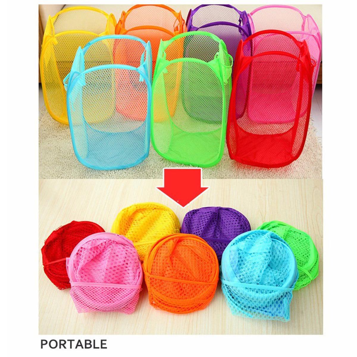 Mesh Fabric Foldable Dirty Clothes Washing Laundry Basket Portable Bag Hamper