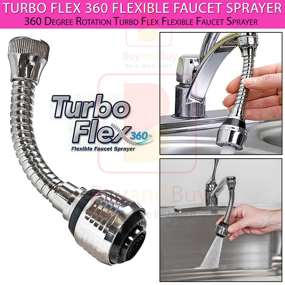 Turbo Flex 360 Flexible Faucet Sprayer Tap Mover Instant Hands Free Swivel Spray