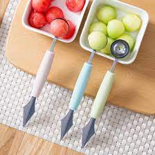 2 in 1 Stainless Steel Melon Baller Kitchen Cut Watermelon Carving Knife Double