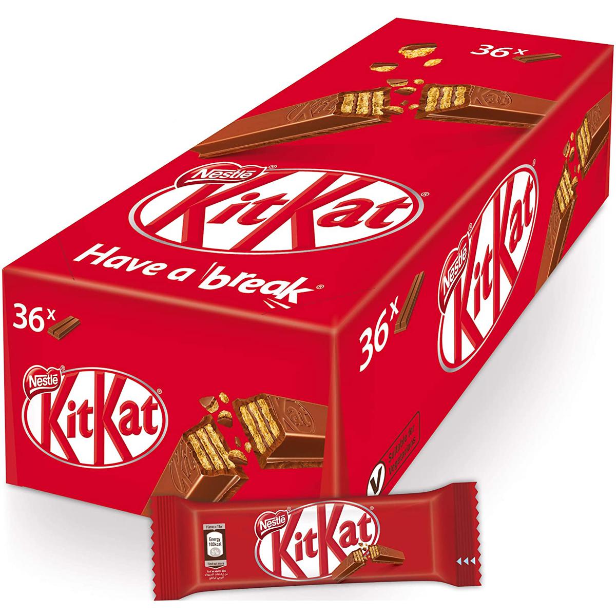 Nestle Kitkat 2 Finger Milk Chocolate Wafer Box of 36 Bars (36 x 20.5gm)