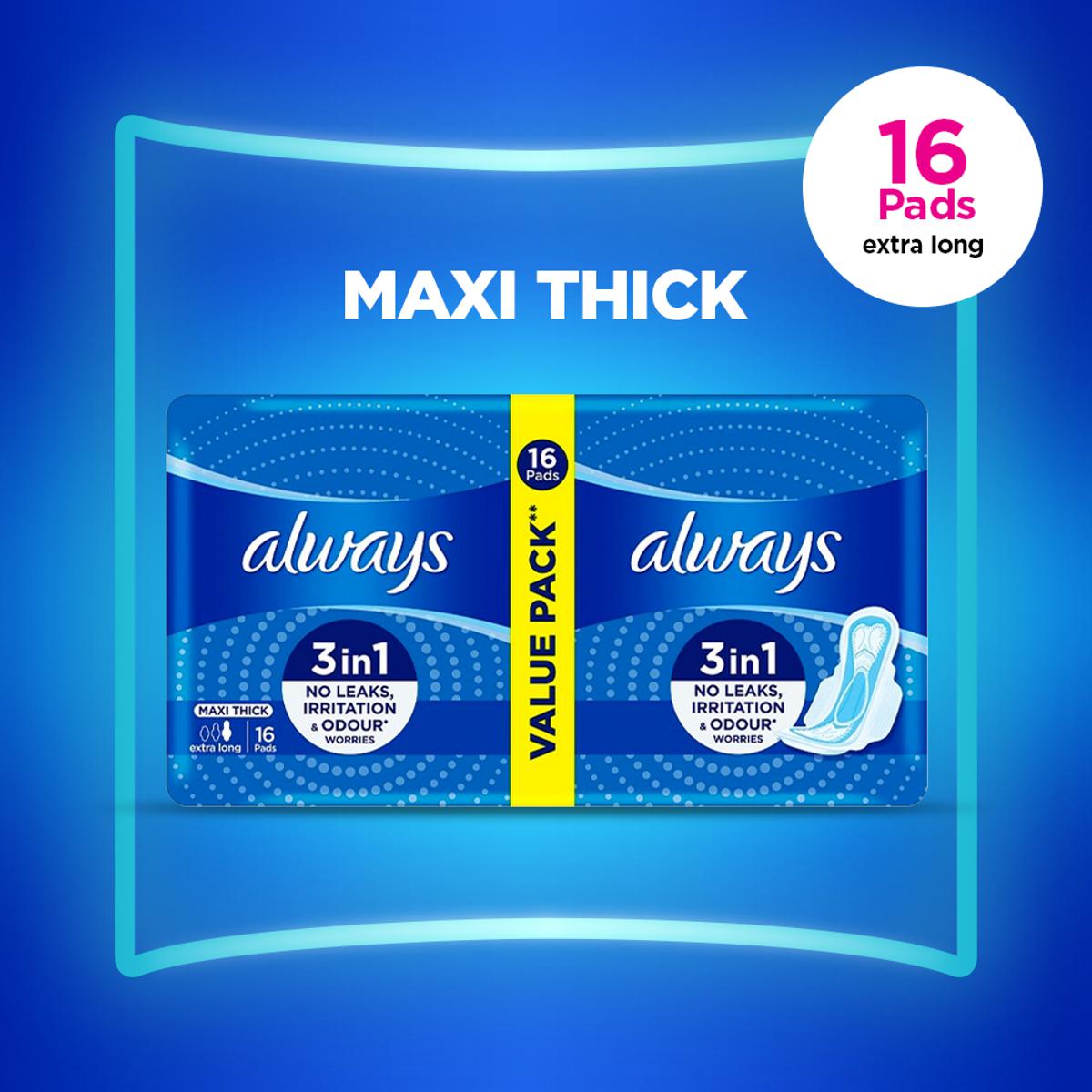 Always Thicks Maxi Sanitary Pads Extra Long Value Pack 16 pads