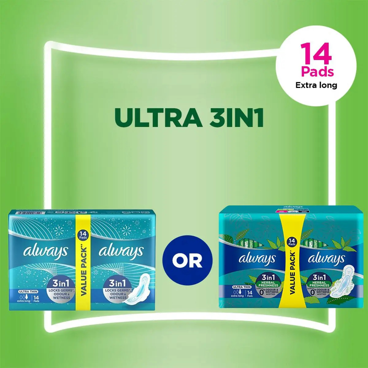 Always Ultra Sanitary Pads Extra Long Value Pack 14 pads