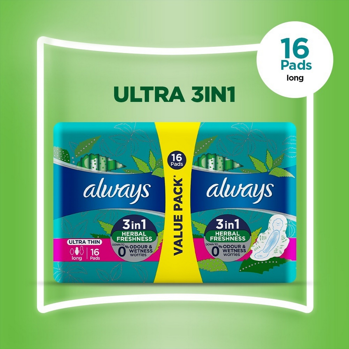 Always Ultra Thin Sanitary Pads Long Value Pack 16 Pads