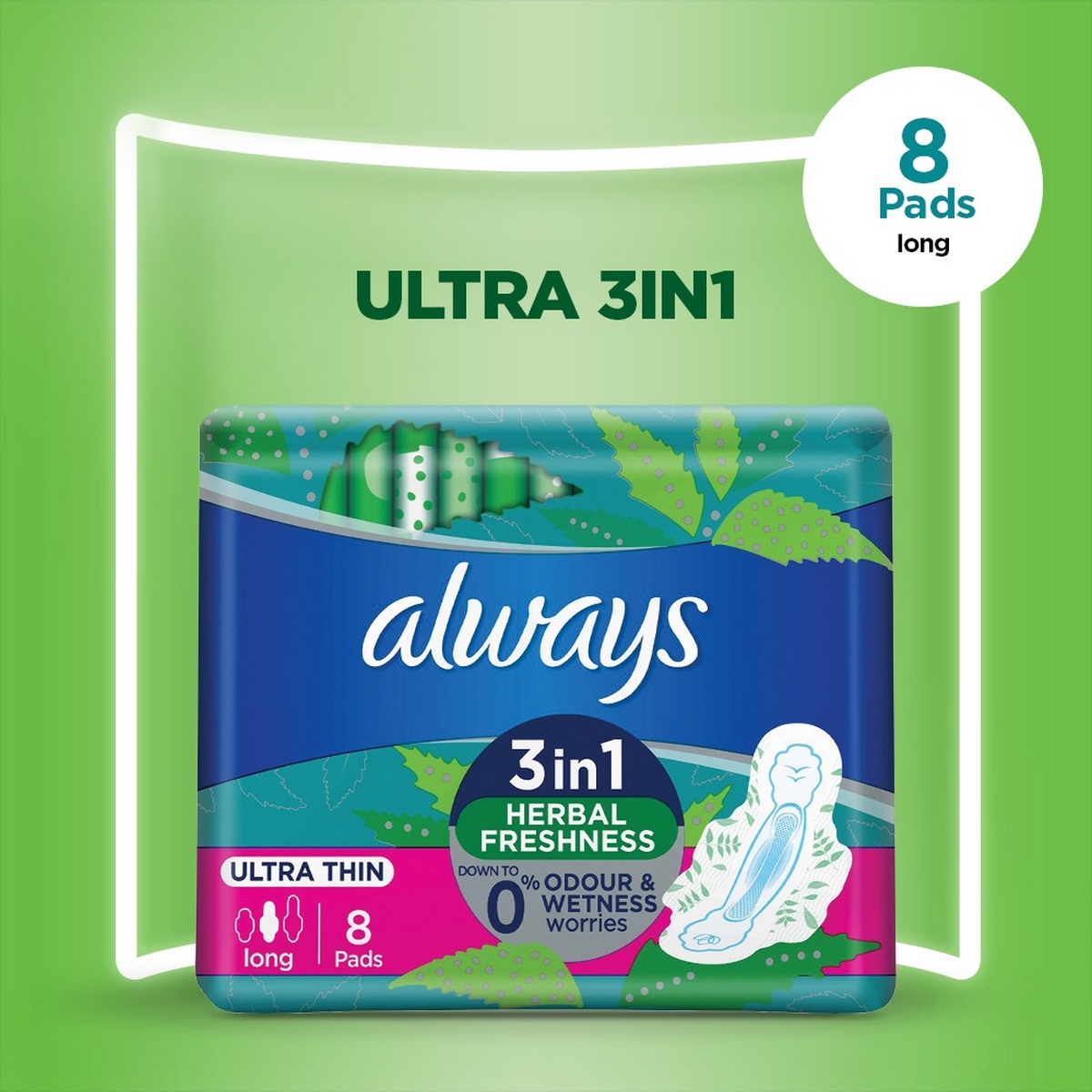 Always Ultra Sanitary Pads Long Single Pack 8 pads
