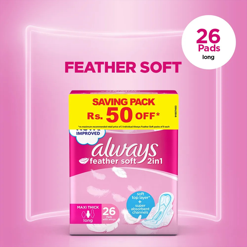 Always Feather Soft 2 in 1 Sanitary Pads Long Trios 26 Pads
