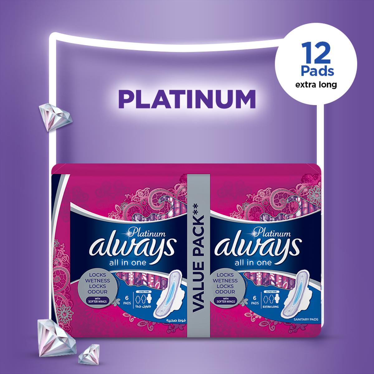 Always Platinum Sanitary Pads Extra Long Value Pack 12 pads