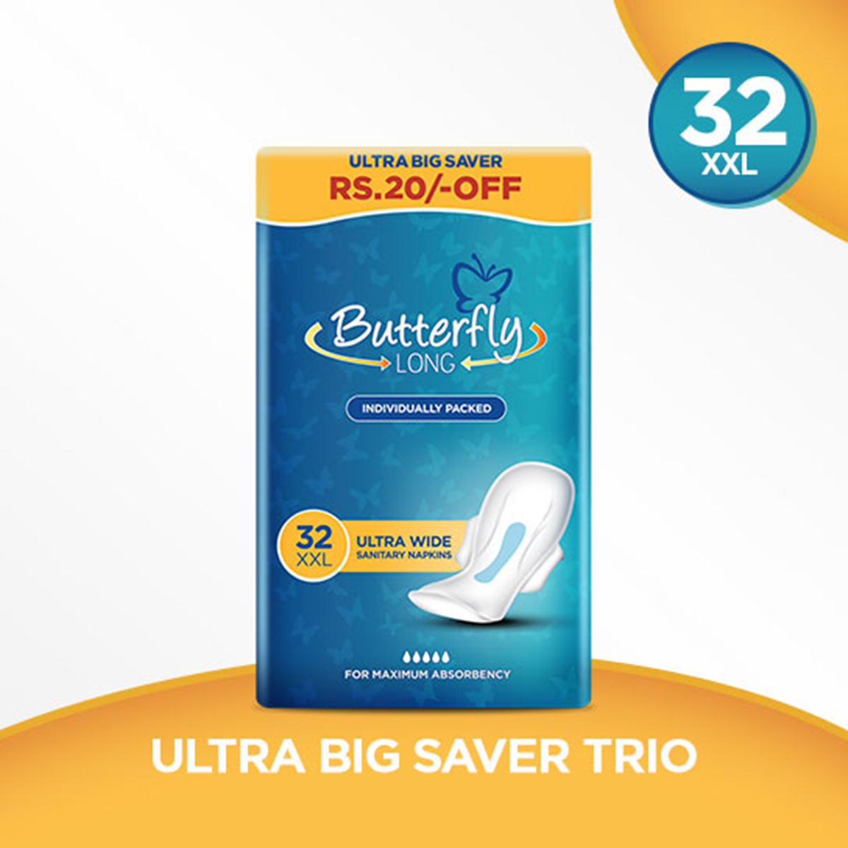 Butterfly Blue Trio Pack- Ultra Big Saver Sanitary Pads - XXL
