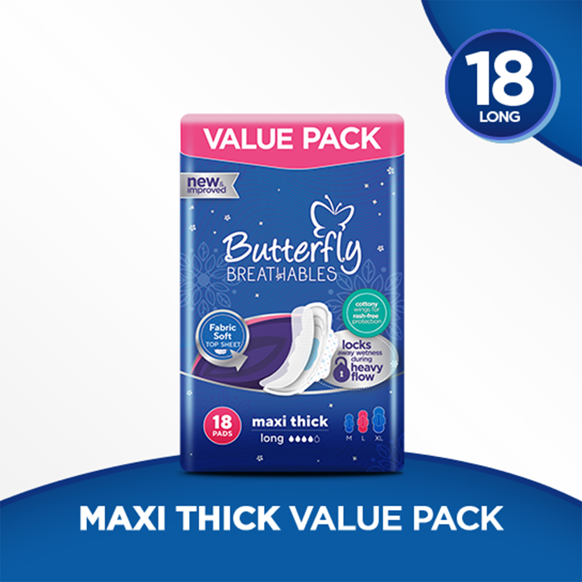 Butterfly Breathable Maxi Thick Sanitary Pads Large Value Pack