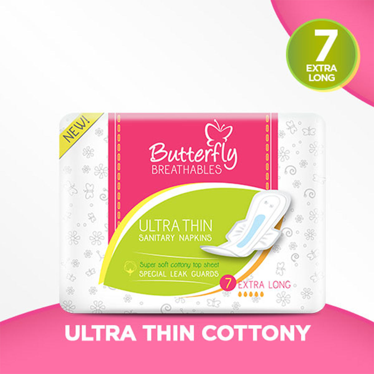 Butterfly Breathable Ultra Thin Cotton Top Sheet Sanitary Pads-Extra Long