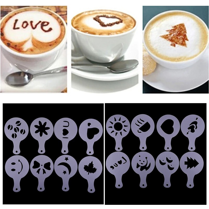 16Pcs Set Coffee Stencil Cafe Barista Tools Latte Art Maker Cappuccino Decor Pat