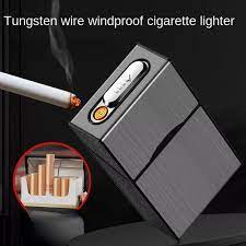 Portable USB Rechargeable Electric Lighter  20 Cigarette Case Flameless