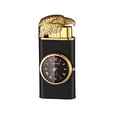 Eagle Head Dual Flame Refillable Lighter With Clock