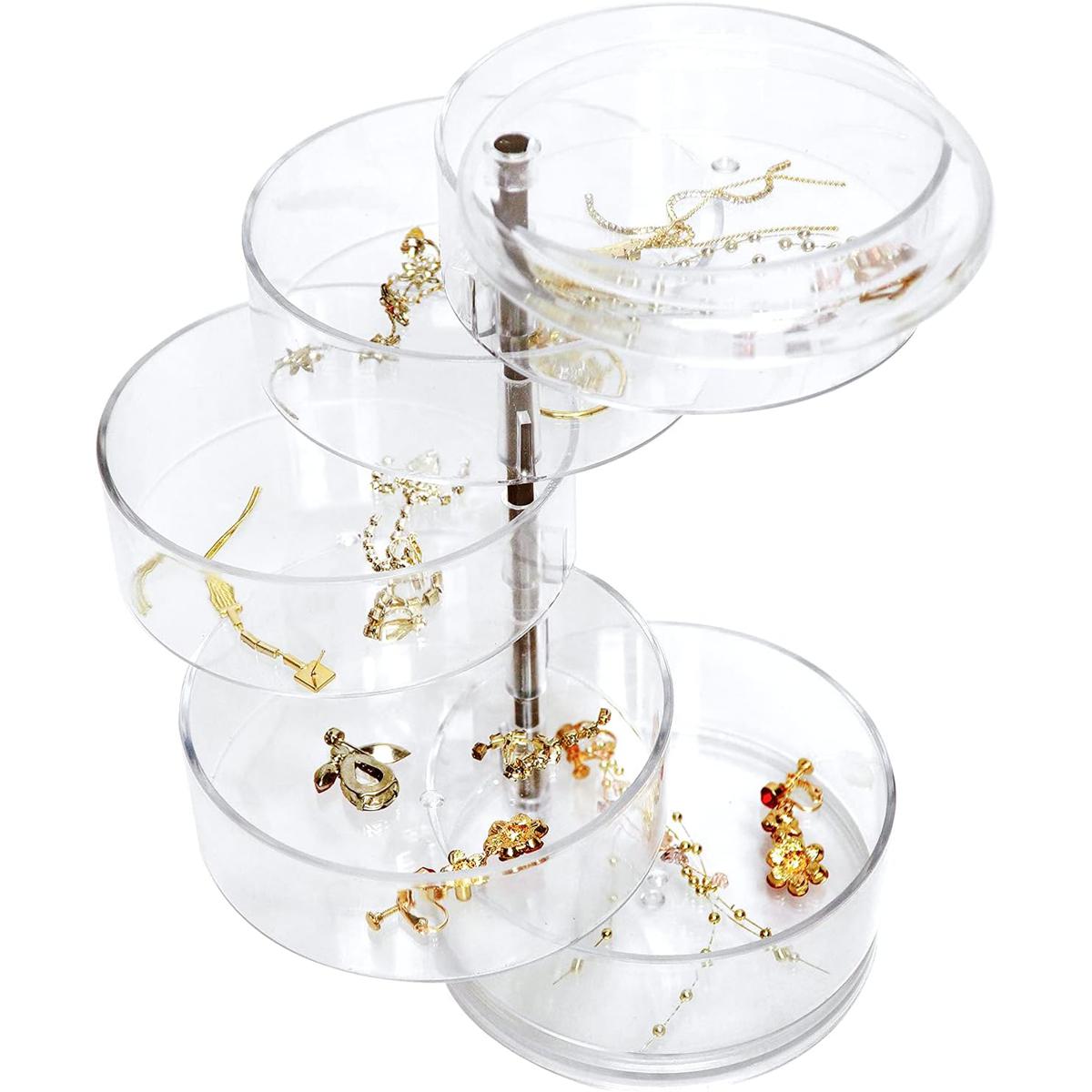 Rotating Jewelry Organizer with Lid Transparent Rings Necklace Bracelets