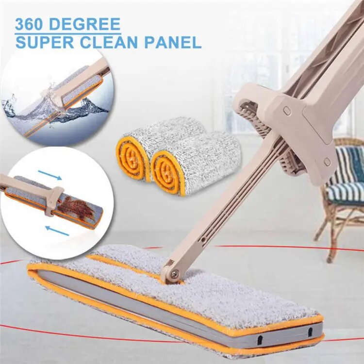 Self Wringing Double Sided Lazy Mop Telescopic 360 Spin Cloth And Automatic Squeeze