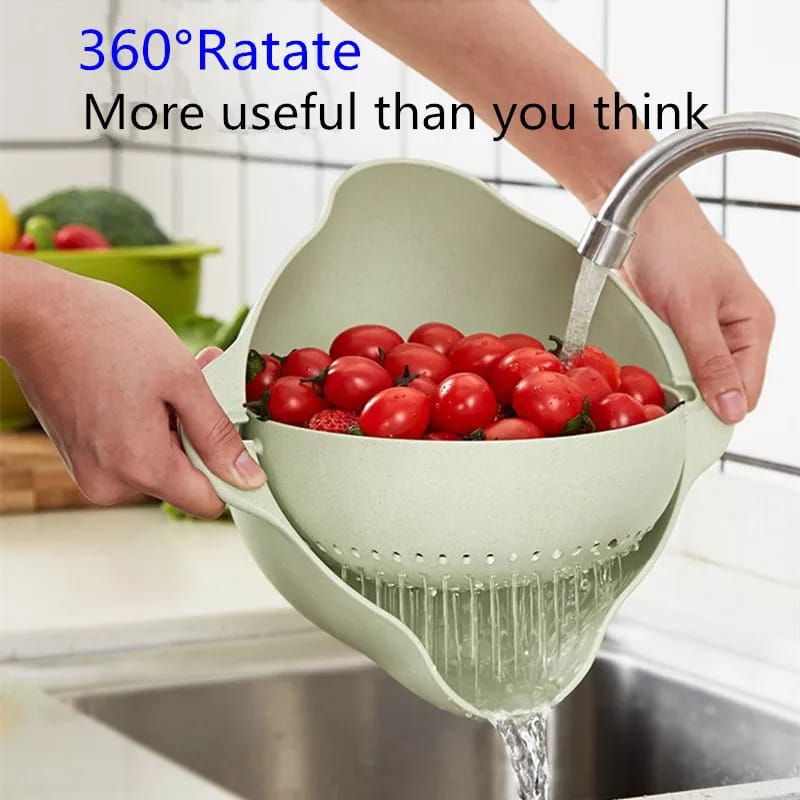 Double Drain Basket 360° Rotation Detachable Round Plastic Kitchen Washing Rice