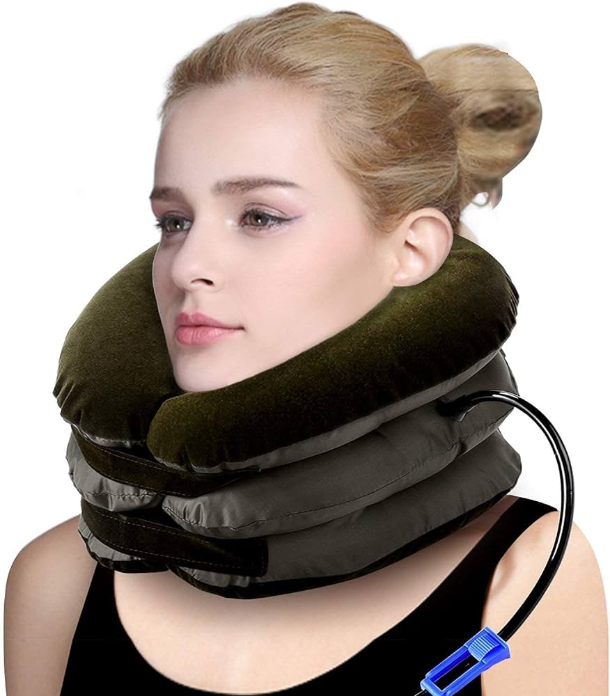 Neck Massager 3 Layered Multi-functional Spine & Cervical Neck Traction Device Neck Massager for Pain and Stress Relief Collar for Neck Pain Inflatable Neck Support Cervical Airbag 3 Layer Massager for Neck Cervical Spine Massager UR Inflatable Cervical