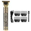 Original T9 Vintage Rechargeable Trimmer Zero Size Cutting Blades Combs 1.5mm 2mm 3mm 4 mm Metal Body Dragon Pattern high backup slime Portable USB Cable