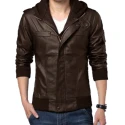 Men Faux Leather Jacket C1-BRN