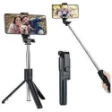 Selfie Stick With Extendable Audio Cable Wire - BlackWireless Selfie Stick R1S (WITH LIGHT) Tripod Bluetooth Shutter selfie Light foldable Selfie stick for all Phone