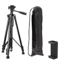 7feet Aluminum Tripod Stand Adjustable Portable With Mobile Phone Holder & DSLR Camera Holder - Black