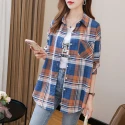 Shirts Women's Top and Blouses Casual One Pockets Loose Female Checkered Shirt